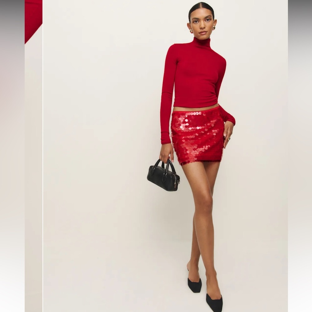 Reformation Carla Red Sequin Mini Skirt - Picture 3 of 11